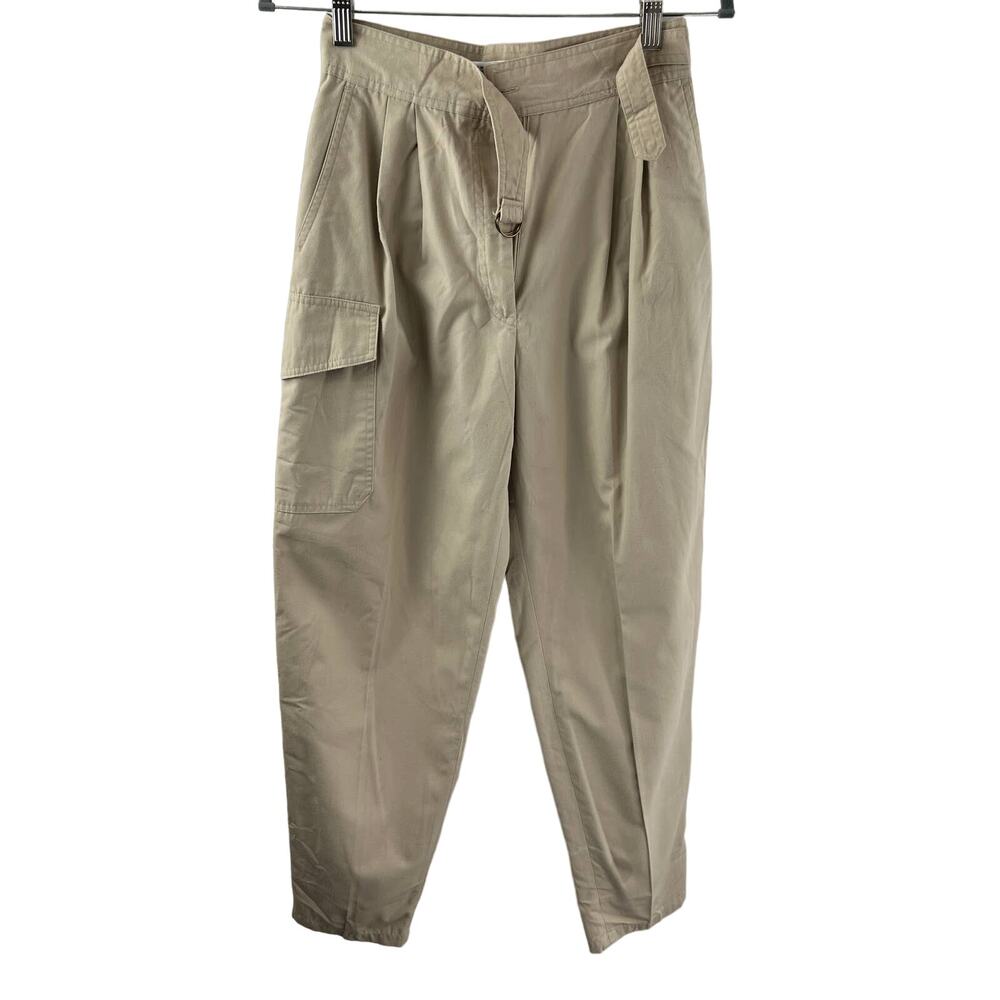 VINTAGE Chaus Beige 6 Ankle Cargo Pants High Rise Waisted Tie-Belt Tapered Fit